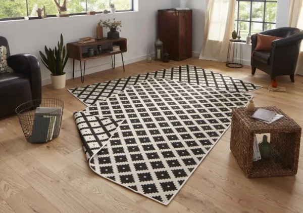 NORTHRUGS - Hanse Home koberce Kusový koberec Twin-Wendeteppiche 103124 schwarz creme – na von aj na doma - 80x150 cm