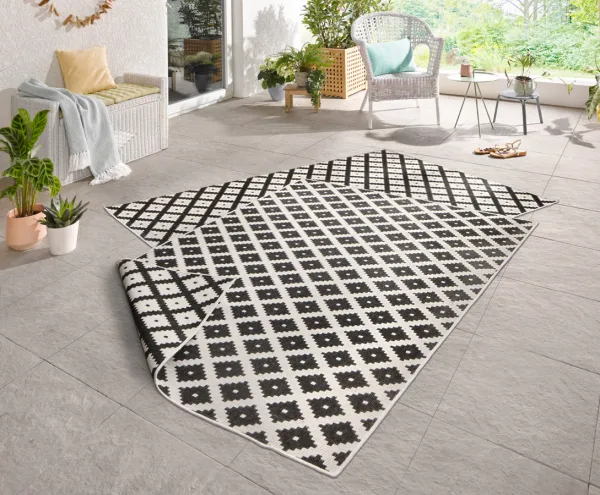 NORTHRUGS - Hanse Home koberce Kusový koberec Twin-Wendeteppiche 103124 schwarz creme – na von aj na doma - 80x150 cm