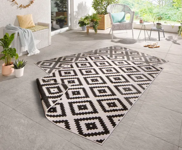 NORTHRUGS - Hanse Home koberce Kusový koberec Twin-Wendeteppiche 103129 schwarz creme – na von aj na doma - 80x250 cm
