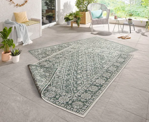NORTHRUGS - Hanse Home koberce Kusový koberec Twin-Wendeteppiche 103115 grün creme – na von aj na doma - 80x150 cm