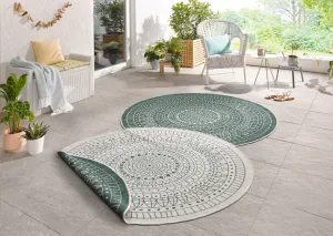 NORTHRUGS - Hanse Home koberce Kusový koberec Twin-Wendeteppiche 103103 creme grün – na von aj na doma - 100x100 (priemer) kruh cm
