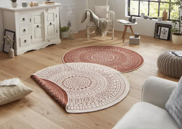 NORTHRUGS - Hanse Home koberce Kusový koberec Twin-Wendeteppiche 103102 creme terra – na von aj na doma - 100x100 (priemer) kruh cm
