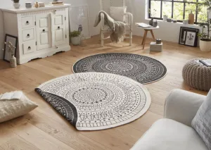 NORTHRUGS - Hanse Home koberce Kusový koberec Twin-Wendeteppiche 103101 creme schwarz – na von aj na doma - 100x100 (priemer) kruh cm