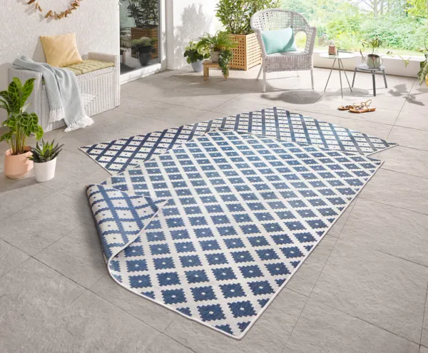 NORTHRUGS - Hanse Home koberce Kusový koberec Twin-Wendeteppiche 103128 blau creme – na von aj na doma - 80x150 cm