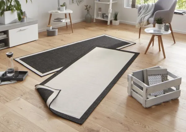 NORTHRUGS - Hanse Home koberce Kusový koberec Twin-Wendeteppiche 103105 creme schwarz – na von aj na doma - 80x250 cm