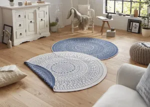 NORTHRUGS - Hanse Home koberce Kusový koberec Twin-Wendeteppiche 103104 creme blau – na von aj na doma - 100x100 (priemer) kruh cm