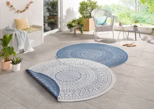 NORTHRUGS - Hanse Home koberce Kusový koberec Twin-Wendeteppiche 103104 creme blau – na von aj na doma - 100x100 (priemer) kruh cm