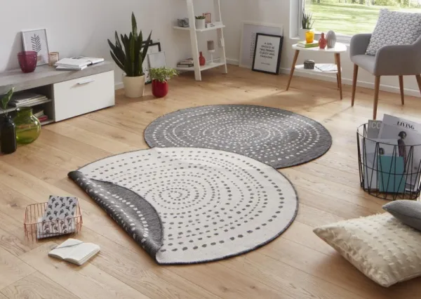 NORTHRUGS - Hanse Home koberce Kusový koberec Twin-Wendeteppiche 103112 grau creme – na von aj na doma - 200x200 (priemer) kruh cm