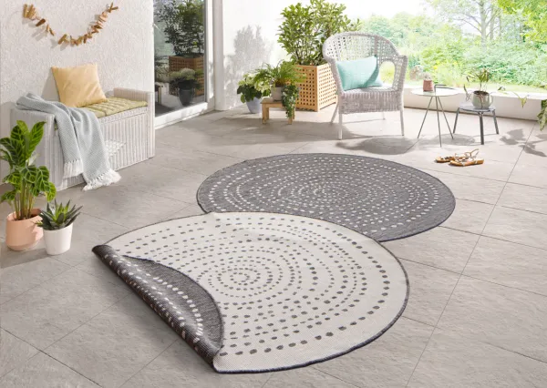NORTHRUGS - Hanse Home koberce Kusový koberec Twin-Wendeteppiche 103112 grau creme – na von aj na doma - 200x200 (priemer) kruh cm