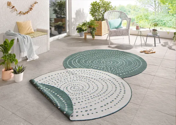 NORTHRUGS - Hanse Home koberce Kusový koberec Twin-Wendeteppiche 103111 grün creme – na von aj na doma - 200x200 (priemer) kruh cm