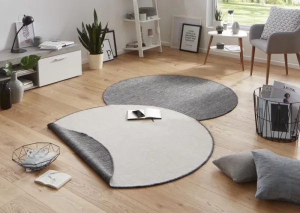 NORTHRUGS - Hanse Home koberce Kusový koberec Twin-Wendeteppiche 103097 grau creme kruh – na von aj na doma - 200x200 (priemer) kruh cm