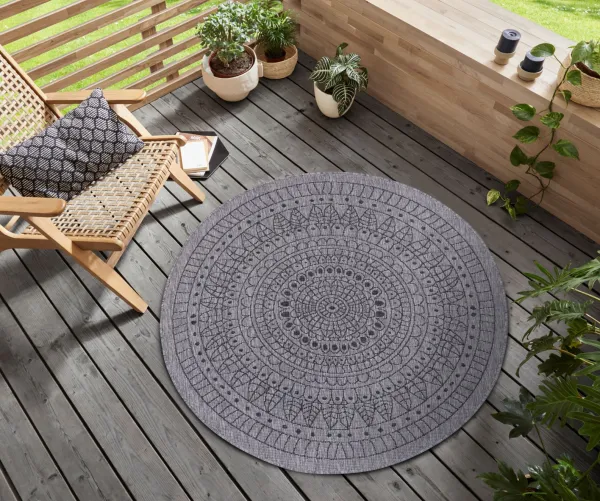 NORTHRUGS - Hanse Home koberce Kusový koberec Twin-Wendeteppiche 105476 Night Silver kruh – na von aj na doma - 100x100 (priemer) kruh cm