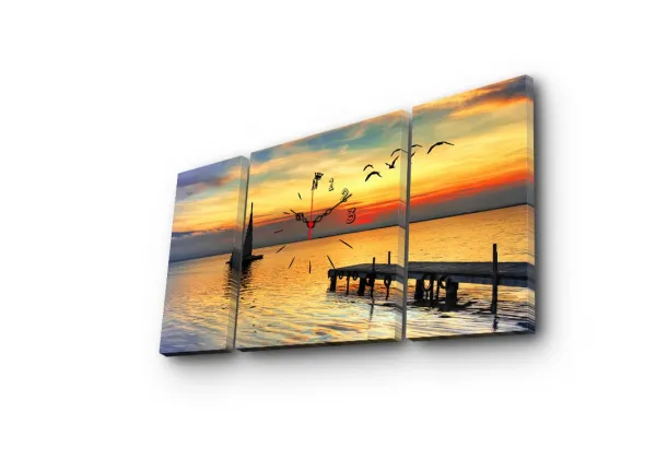 Wallity 3 dielne dekoratívne nástenné hodiny Sunset žlté