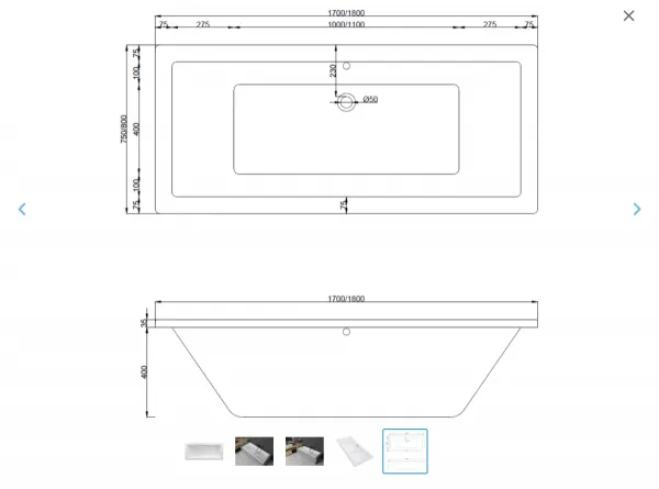 Akrylátová vaňa MEXEN CUBE 170x75 cm + automatický vaňový sifón – biela