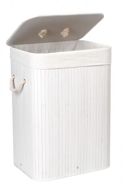 Bambusový kôš s vekom 80L 1 priehradka biela