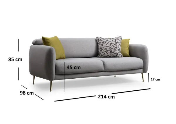 Hanah Home 3-miestna pohovka Sevilla 214 cm sivá