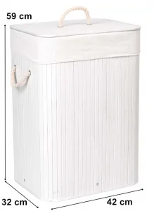 Bambusový kôš s vekom 80L 1 priehradka biela