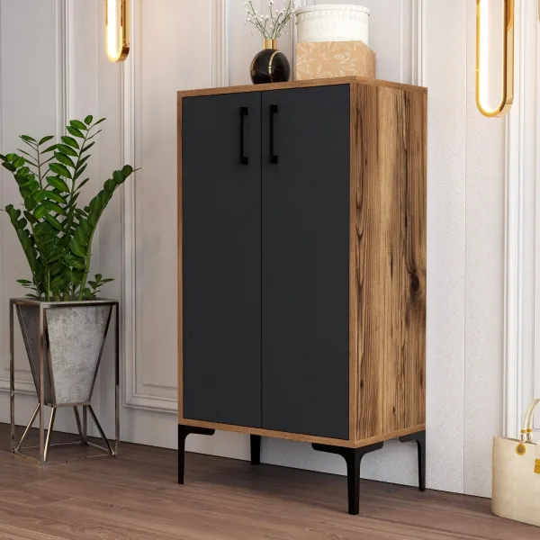 Skrinka na topánky / Botník Prag - Walnut, Anthracite