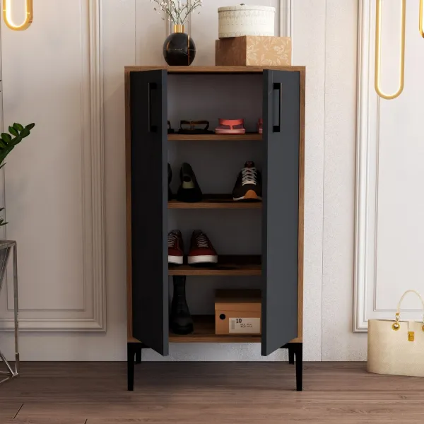 Skrinka na topánky / Botník Prag - Walnut, Anthracite