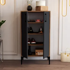 Skrinka na topánky / Botník Prag - Walnut, Anthracite