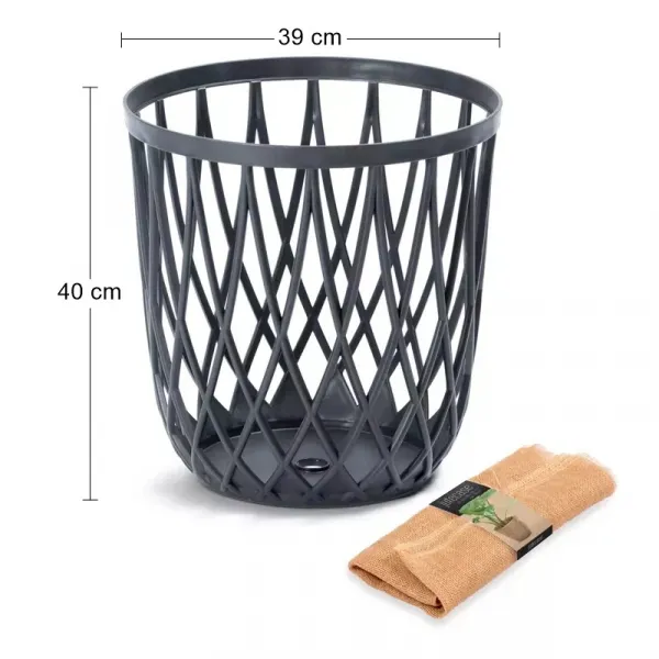 Prosperplast Univerzální koš s jutovým pytlem QUBO 39 cm antracitový