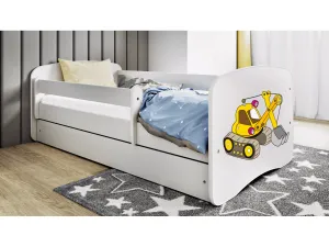 Kocot kids Detská posteľ Babydreams bager biela, varianta 70x140, se šuplíky, s matrací
