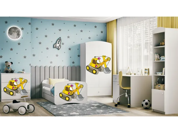 Kocot kids Detská posteľ Babydreams bager biela, varianta 70x140, se šuplíky, s matrací