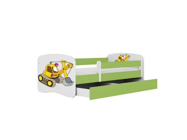 Kocot kids Detská posteľ Babydreams bagr zelená, varianta 70x140, se šuplíky, s matrací