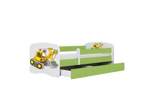 Kocot kids Detská posteľ Babydreams bagr zelená, varianta 70x140, se šuplíky, s matrací