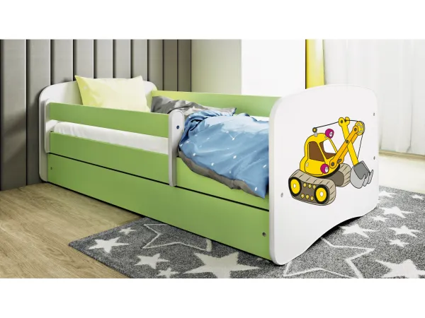 Kocot kids Detská posteľ Babydreams bagr zelená, varianta 70x140, se šuplíky, s matrací
