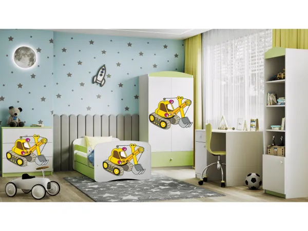 Kocot kids Detská posteľ Babydreams bagr zelená, varianta 70x140, se šuplíky, s matrací