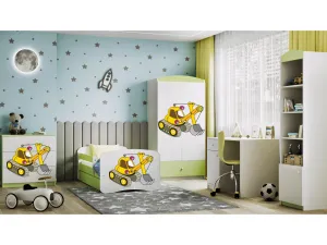 Kocot kids Detská posteľ Babydreams bagr zelená, varianta 70x140, se šuplíky, s matrací