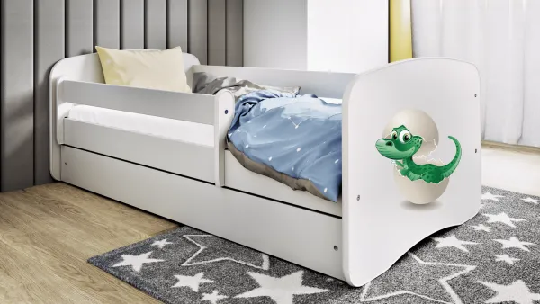 Kocot kids Detská posteľ Babydreams dinosaurus biela, varianta 70x140, se šuplíky, s matrací