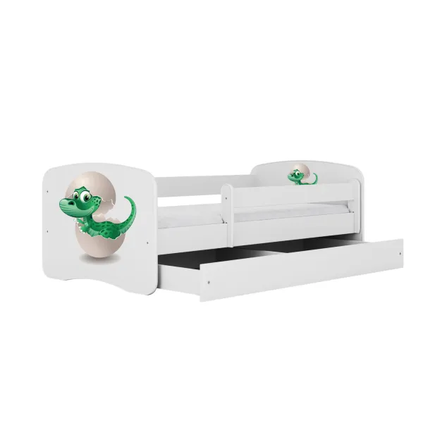Kocot kids Detská posteľ Babydreams dinosaurus biela, varianta 70x140, se šuplíky, s matrací