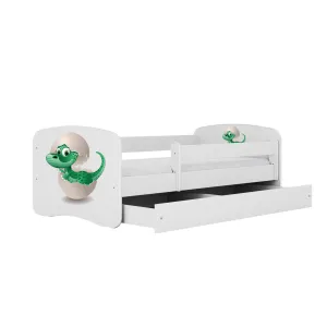 Kocot kids Detská posteľ Babydreams dinosaurus biela, varianta 70x140, se šuplíky, s matrací