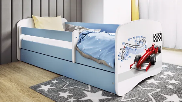 Kocot kids Detská posteľ Babydreams formula 1 modrá, varianta 80x180, se šuplíky, s matrací