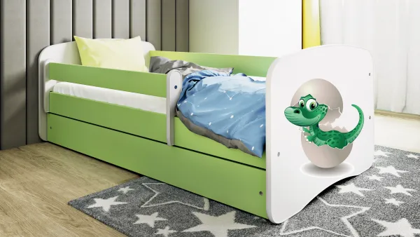 Kocot kids Detská posteľ Babydreams dinosaurus zelená, varianta 80x180, se šuplíky, s matrací