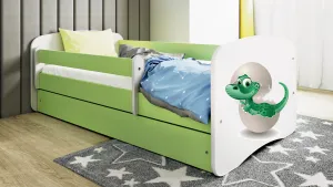 Kocot kids Detská posteľ Babydreams dinosaurus zelená, varianta 80x180, se šuplíky, s matrací