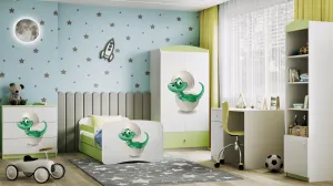 Kocot kids Detská posteľ Babydreams dinosaurus zelená, varianta 80x180, se šuplíky, s matrací