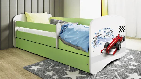 Kocot kids Detská posteľ Babydreams formula jedna zelená, varianta 80x180, se šuplíky, s matrací