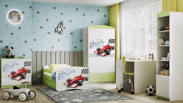 Kocot kids Detská posteľ Babydreams formula jedna zelená, varianta 80x180, se šuplíky, s matrací