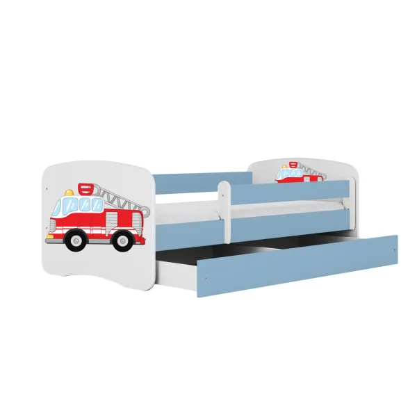 Kocot kids Detská posteľ Babydreams hasičské auto modrá, varianta 70x140, se šuplíky, s matrací