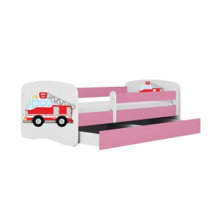 Kocot kids Detská posteľ Babydreams hasičské auto ružová, varianta 80x180, se šuplíky, s matrací