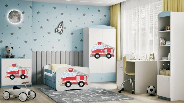 Kocot kids Detská posteľ Babydreams hasičské auto modrá, varianta 70x140, se šuplíky, s matrací