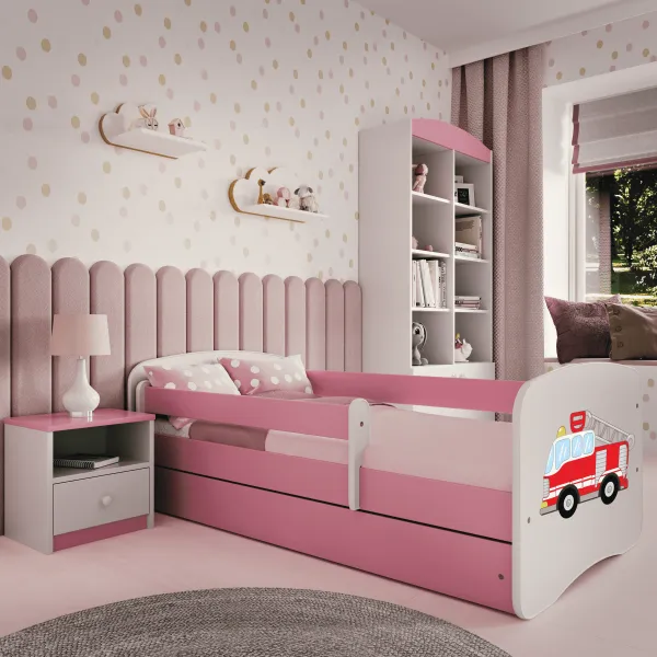 Kocot kids Detská posteľ Babydreams hasičské auto ružová, varianta 80x180, se šuplíky, s matrací
