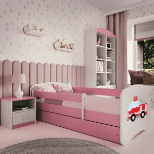 Kocot kids Detská posteľ Babydreams hasičské auto ružová, varianta 80x180, se šuplíky, s matrací