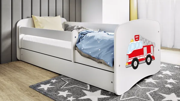 Kocot kids Detská posteľ Babydreams hasičské auto biela, varianta 80x180, se šuplíky, s matrací