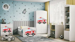 Kocot kids Detská posteľ Babydreams hasičské auto biela, varianta 80x180, se šuplíky, s matrací