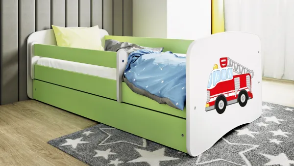 Kocot kids Detská posteľ Babydreams hasičské auto zelená, varianta 80x180, se šuplíky, s matrací