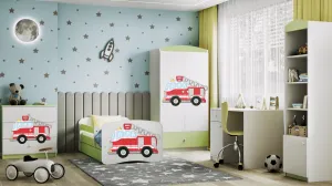 Kocot kids Detská posteľ Babydreams hasičské auto zelená, varianta 80x180, se šuplíky, s matrací